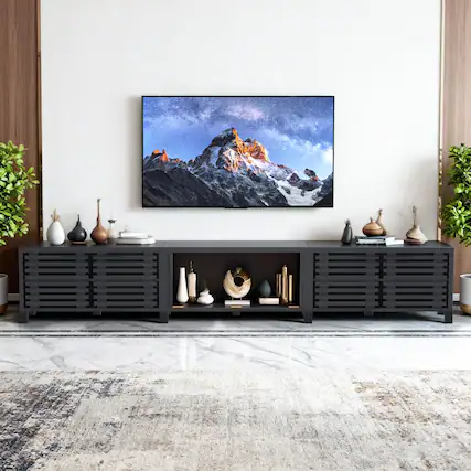 Front. Ihomeadore - 115" Farmhouse 3 Module TV Stand Entertainment Center for TVs up to 100'' - Black.