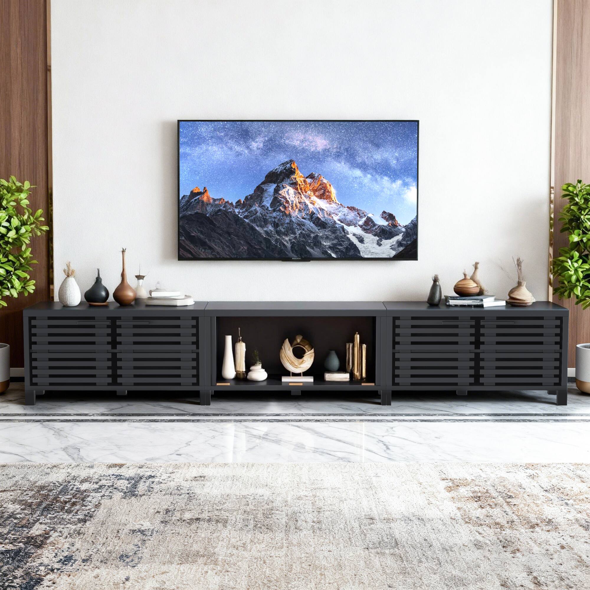 Front. Ihomeadore - 115" Farmhouse 3 Pieces TV Stand Entertainment Center for TVs up to 100'' - Black.