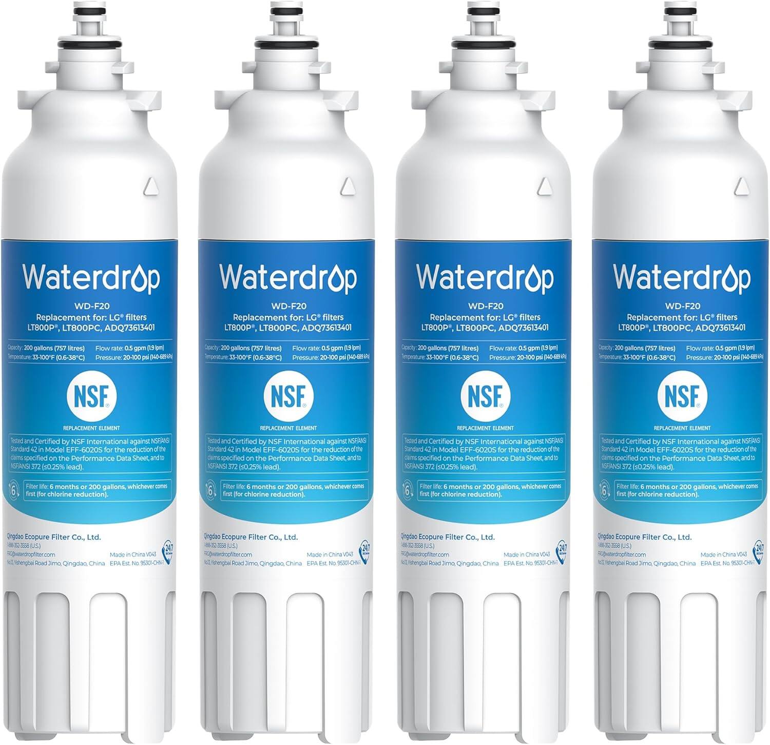 Waterdrop - WD-F20 Refrigerator Water Filter 4-Pack - White