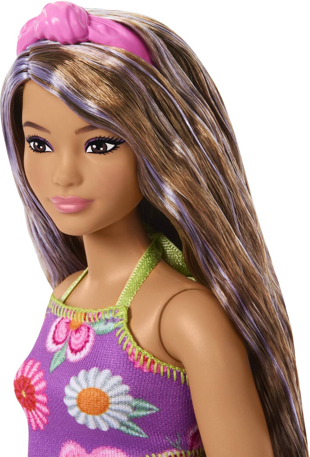 Alt View 2. Mattel - Mattel - Barbie Fashionistas Doll #244 With Floral Halter Dress, Purple-Streaked Brown Hair   - COLLECTIBLES - Multicolor.