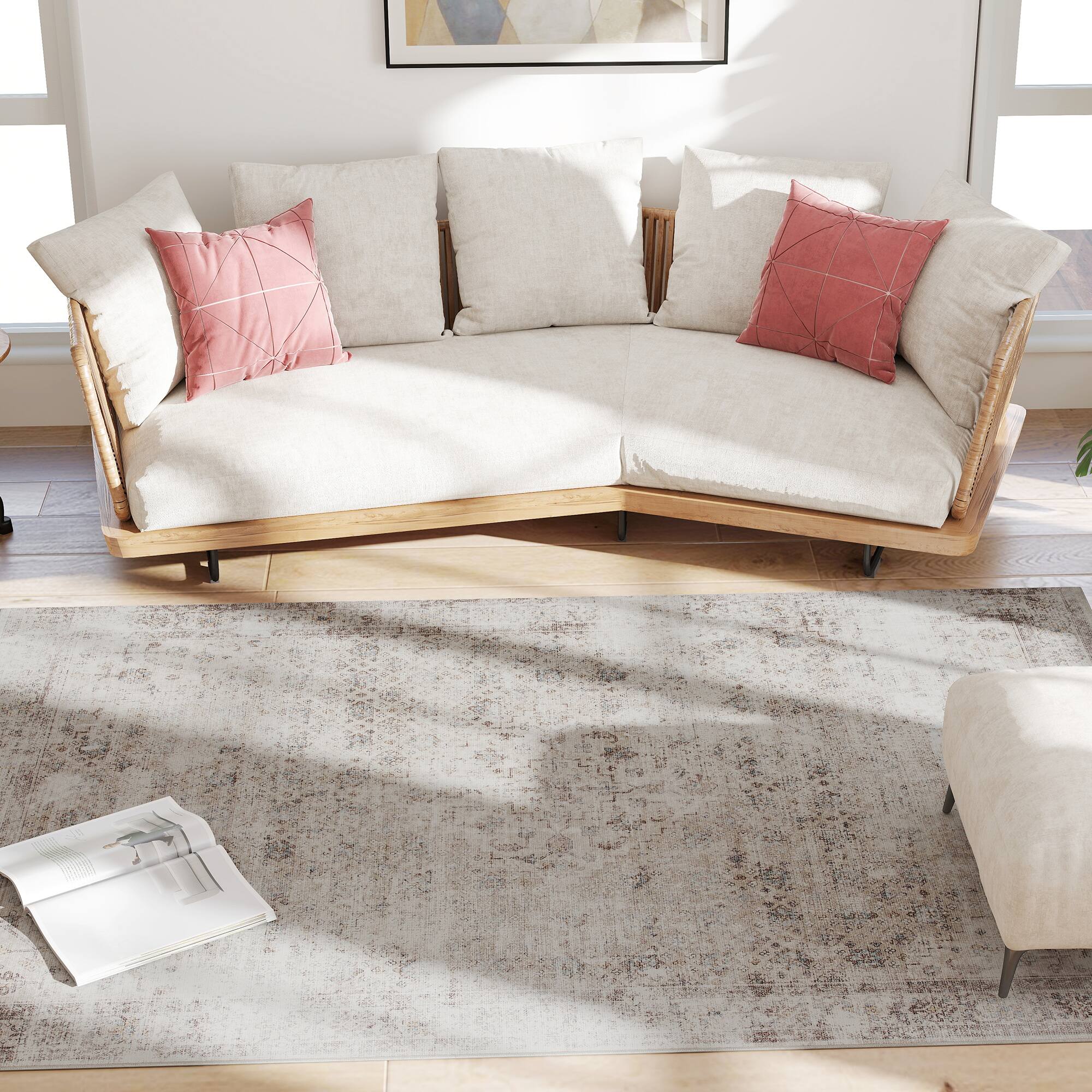 Alt View 7. Homcom - Area Rug 5x7, Machine Washable Non-Slip Traditional Floor Cover, Light Mixed-Brown - Light Mixed Brown.