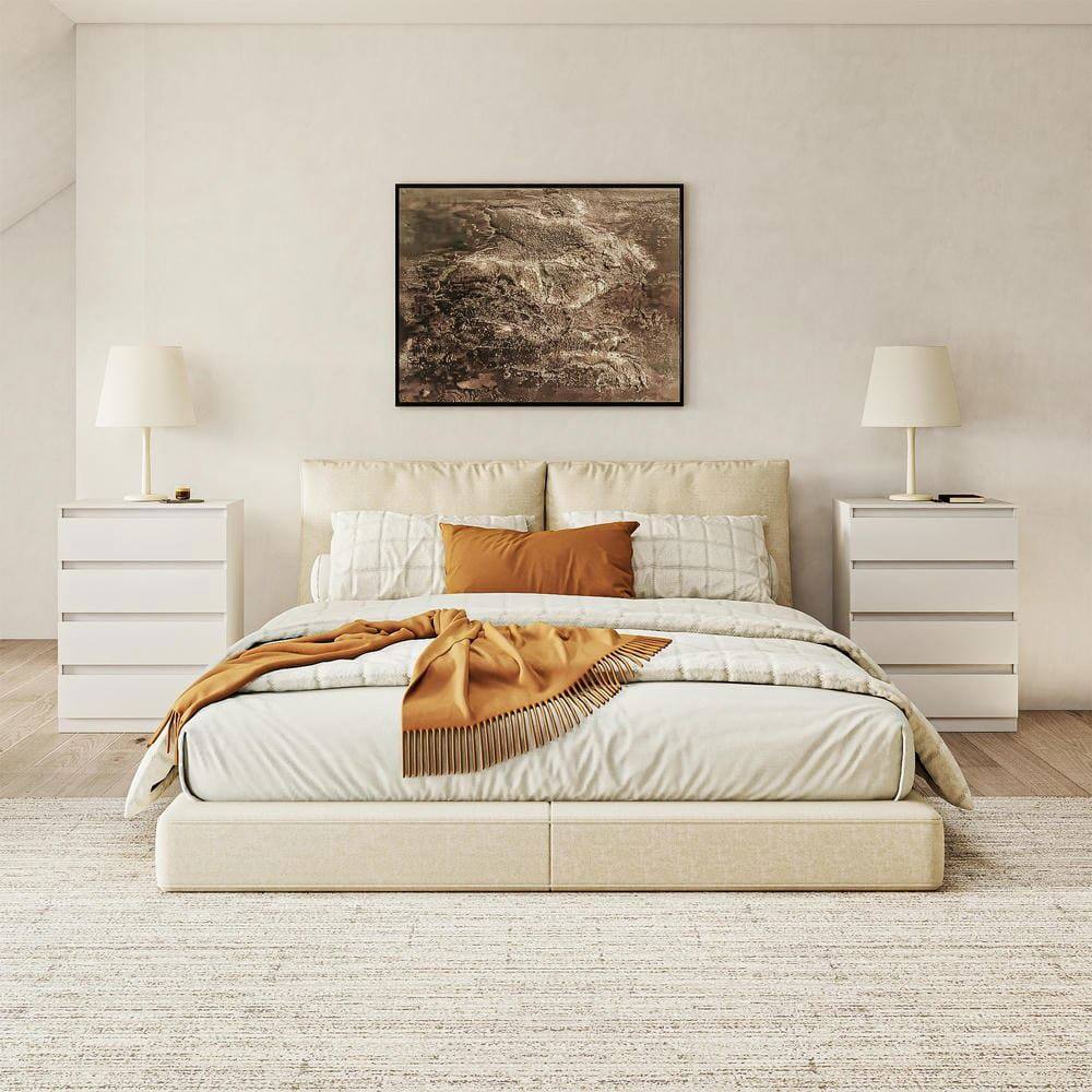 Left. Kadyn - Bedside Nightstand, Sleek White Design, Ample Storage, Waterproof Top, Smooth Rolling Drawers - White 4-Drawer.