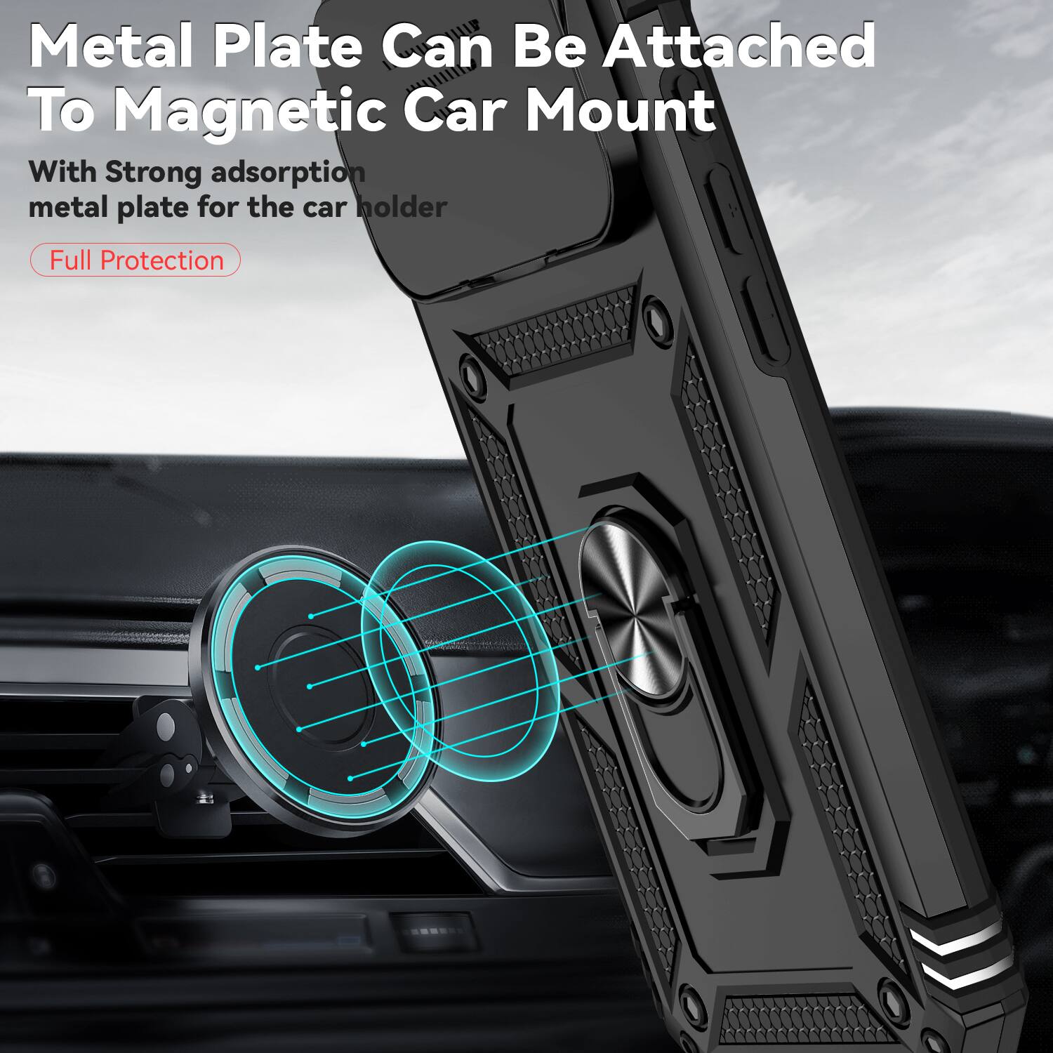 Metal Plate Can Be Attached To Magnetic Car Mount

With Strong adsorption metal plate for the car holder

Full Protection
