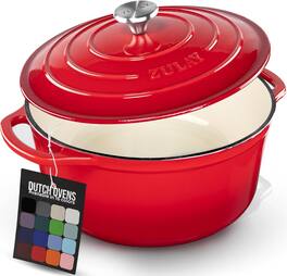 Zulay Kitchen - 5 Quart Enameled Cast Iron Dutch Oven Pot with Lid – Premium Durability & Oven Safe up to 500°F - Red