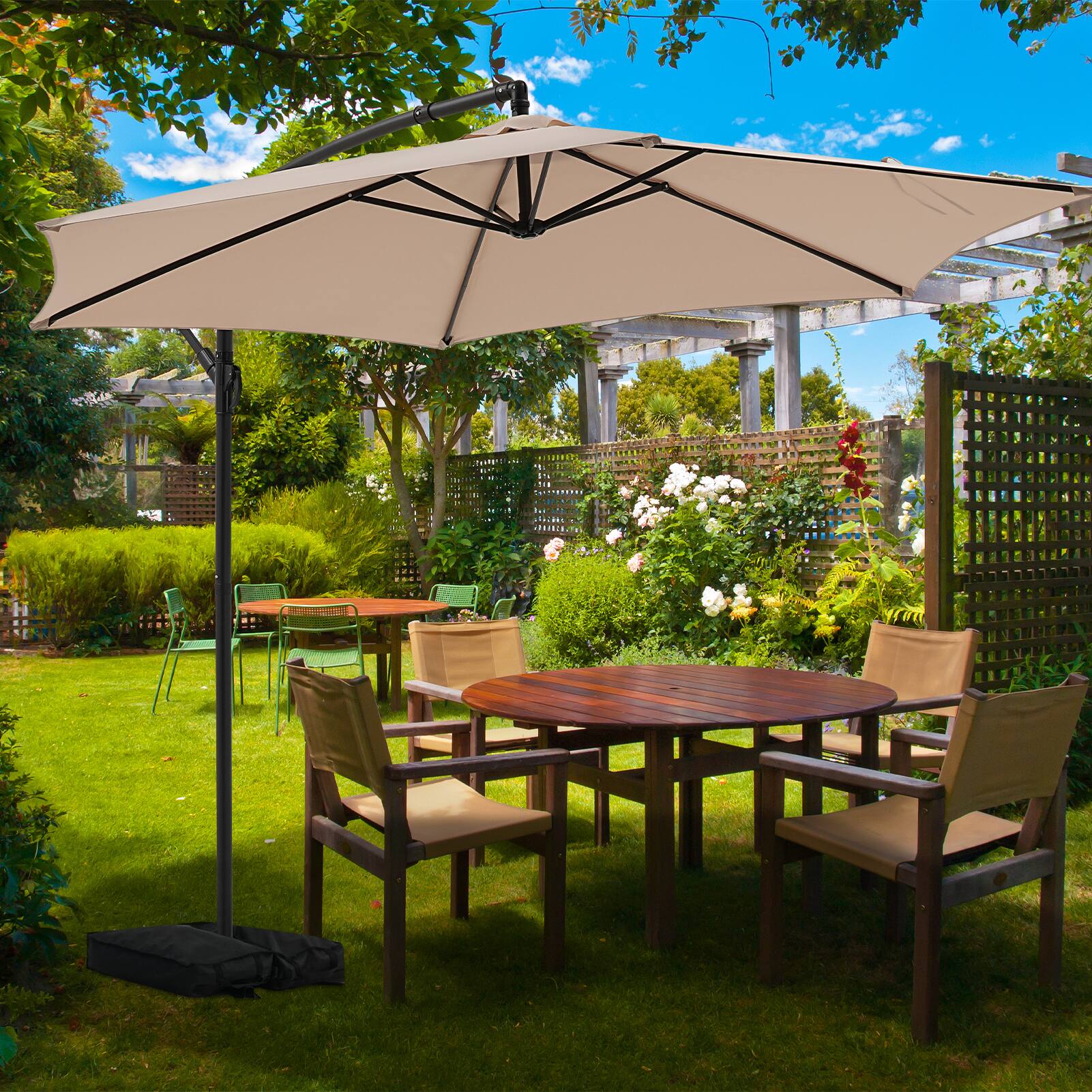 Alt View 1. Ainfox - Ainfox 10ft Patio Umbrellas Offset Outdoor Umbrella Cantilever Hanging Umbrellas - Khaki.