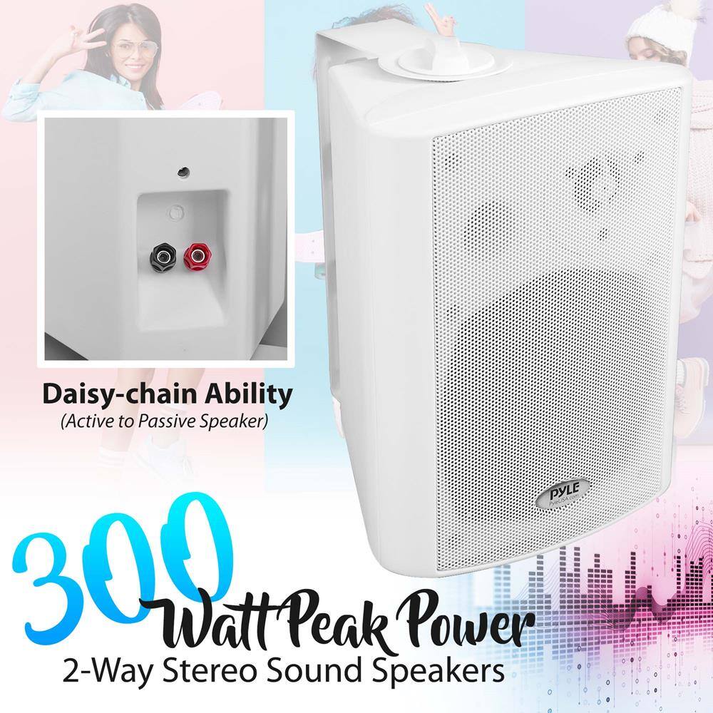 Daisy-chain Ability  
(Active to Passive Speaker)

300 Watt Peak Power  
2-Way Stereo Sound Speakers