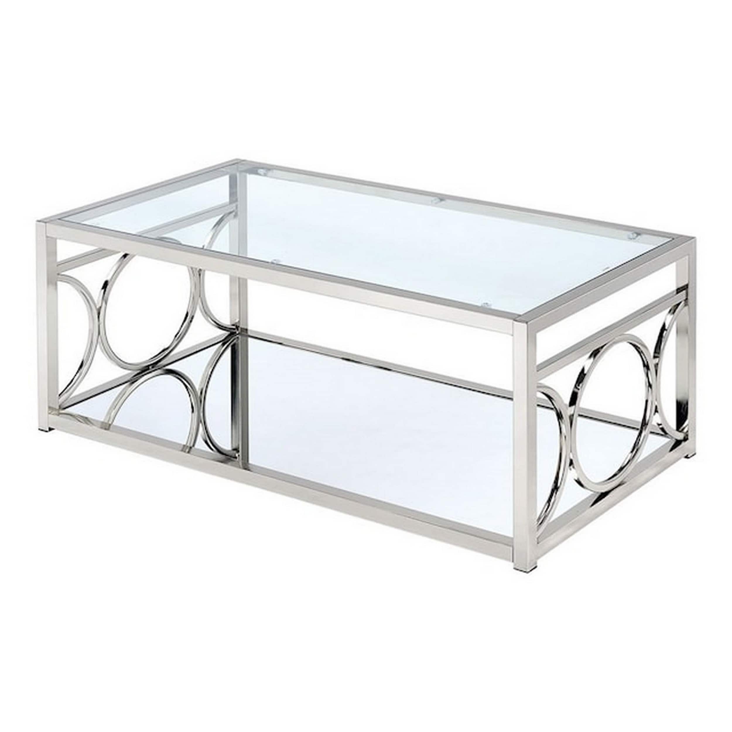 Photos - Coffee Table MANHATTAN Lane - Paire 47 Inch , Glass Top, Mirrored Bottom Shelf, Metal Accents - Silver BM300669 