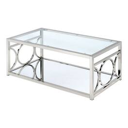 Manhattan Lane - Paire 47 Inch Coffee Table, Glass Top, Mirrored Bottom Shelf, Metal Accents - Silver