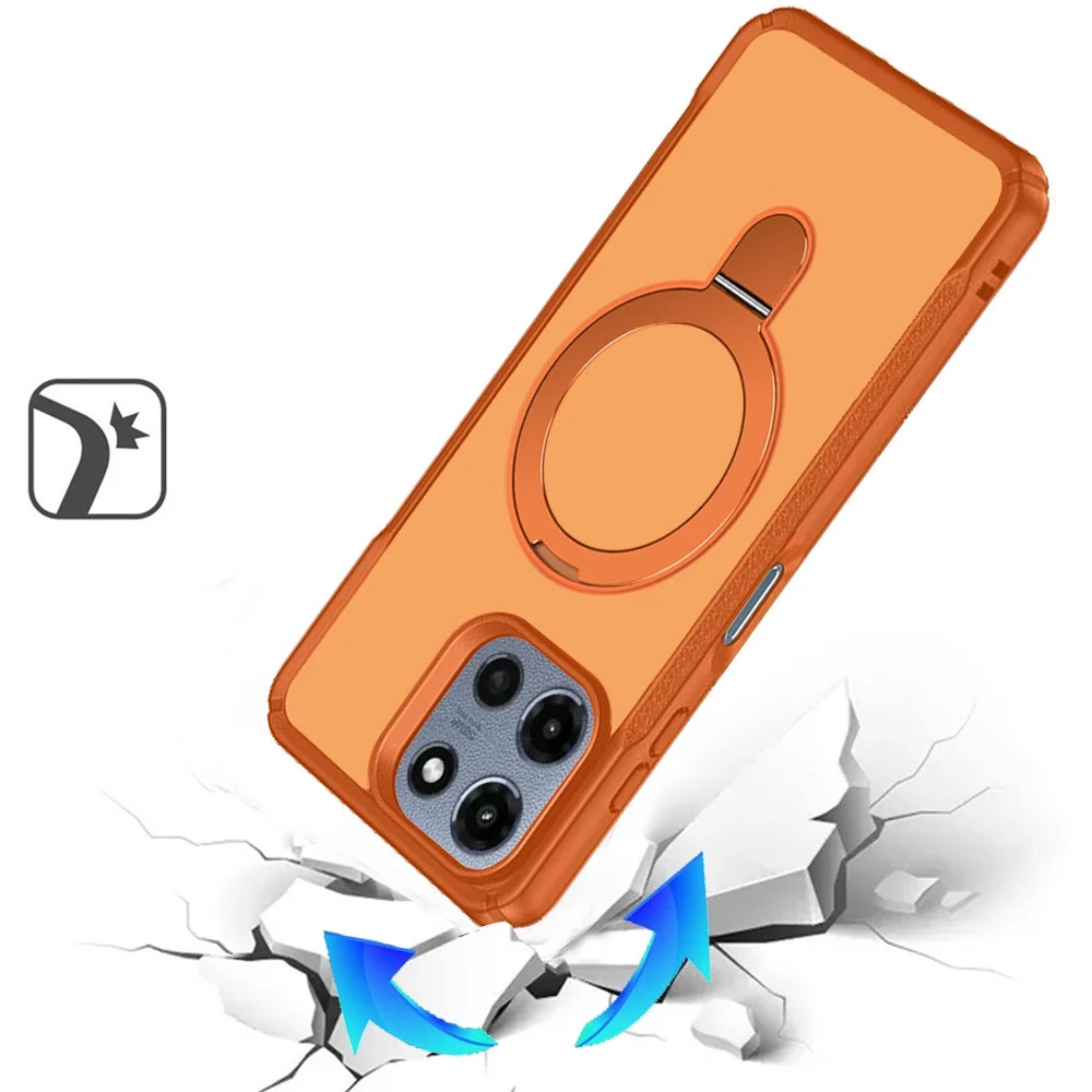 Left. Kitcheniva - Magnet Circle Stand Matte Phone Case With Tempered Glass For Moto G 2025/2026/G Play 2026 Cosmic Orange - Orange.
