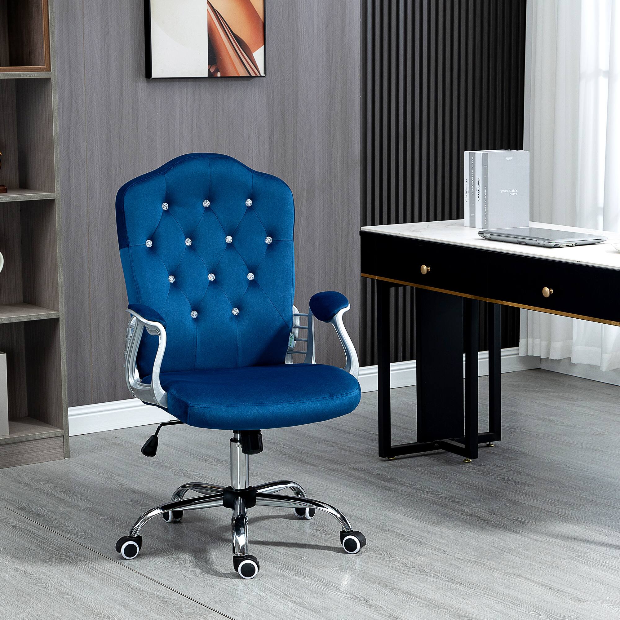 Angle. APRILSOUL - Velvet Computer Chair Button Tufted Desk Chair with Swivel Wheels Adjustable Height and Tilt Function Blue - Blue.