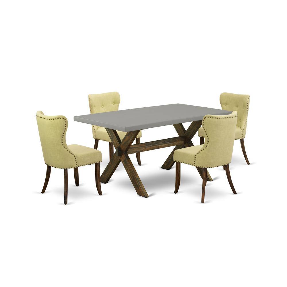 Left. East West Furniture - East West Furniture 5-Piece Modern Dining Table Set-Limelight Linen Fabric Seat and Button Tufted Back Parson Dining - Multi-Color.