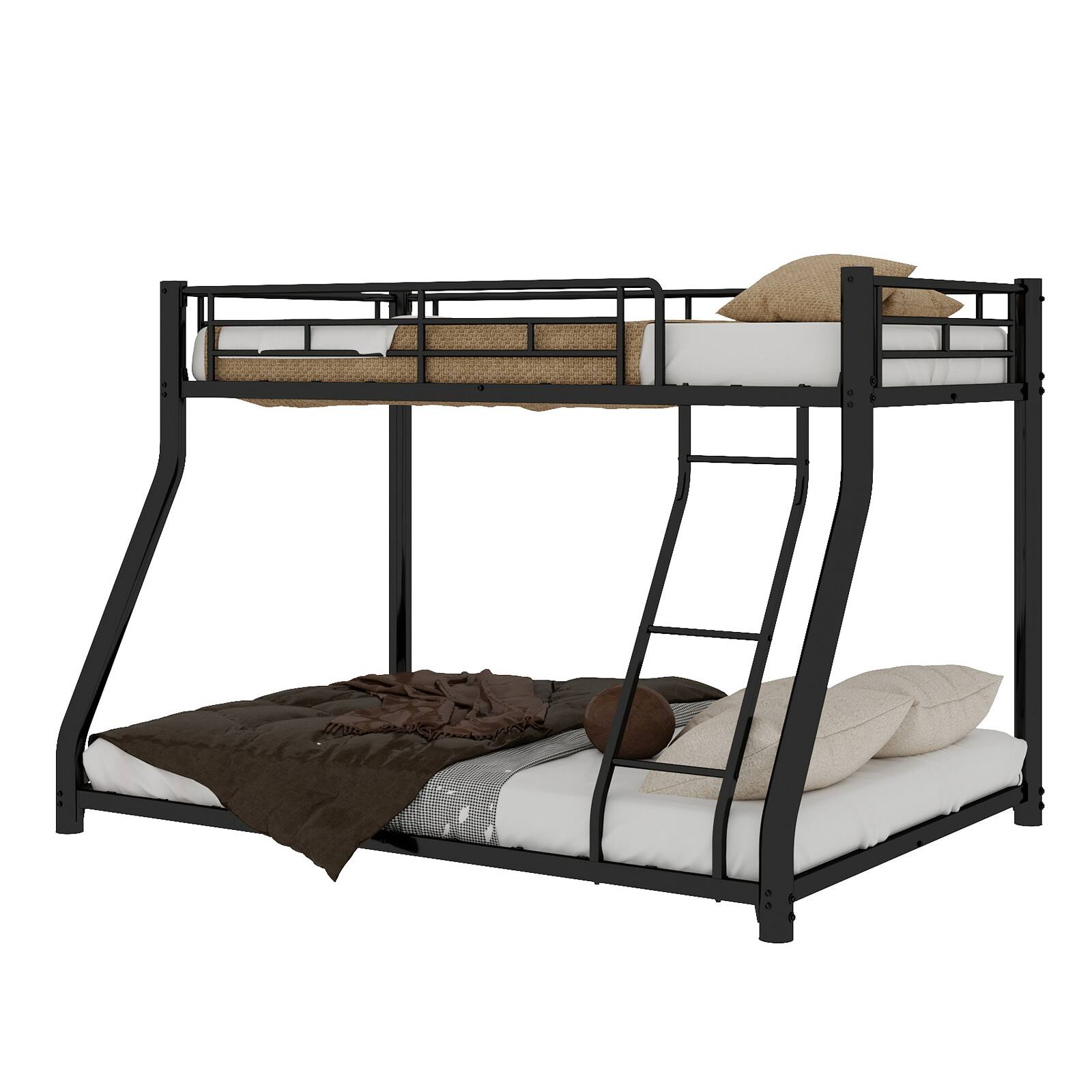 Left. Loheer - Loheer Twin Over Full Metal Bunk Bed Heavy Duty Frame with LED Lights USB Ports Storage Headboard and Ladder Noise Free - Black.