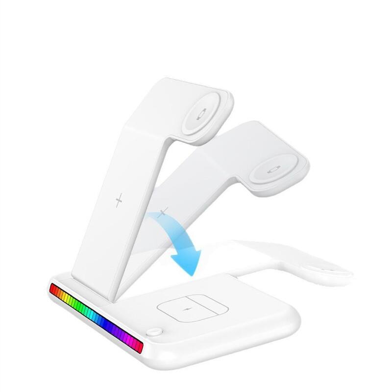Alt View 4. RISOKEYS - RISOKEYS Lighted Foldable 3-in-1 Wireless Charger - Phone Stand for Apple Supported Watch & Headphone - White.