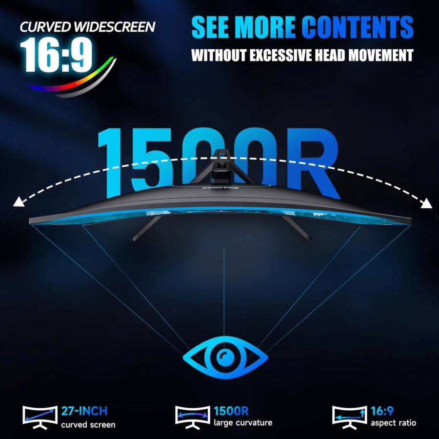 Norcent 27 Inch FHD VA Gaming Curved Monitor with Rainbow Lights Black ...