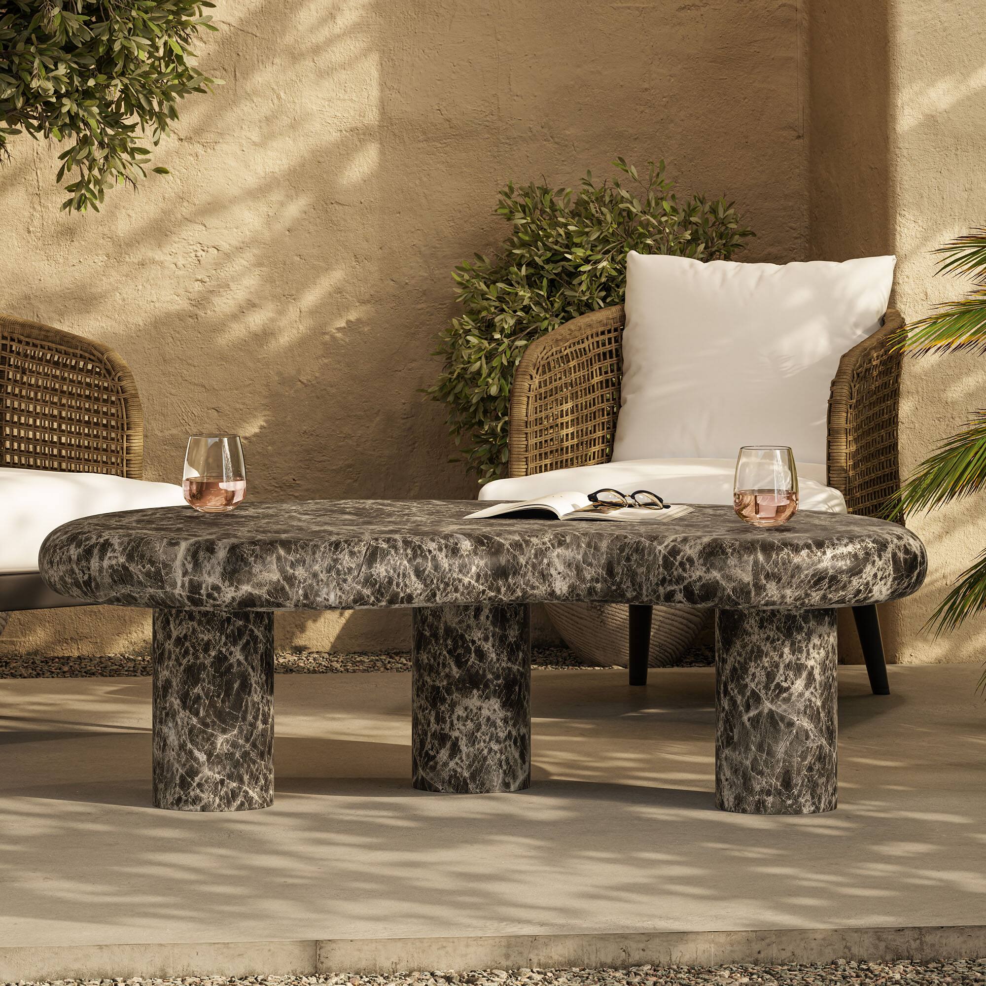 Alt View 1. Modway - Elowen Outdoor Patio Coffee Table by Modway - Dark Emperador Marble.