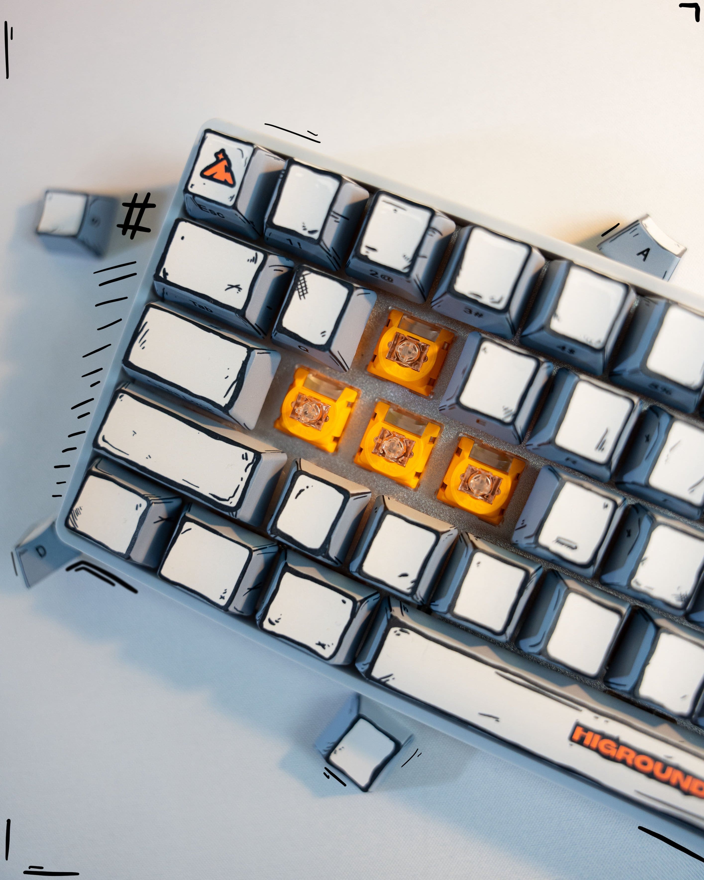 Left. Higround - Basecamp 65+ 65% Wired Mechanical Lubed TTC Milky Switch Gaming Keyboard with RGB Backlighting - Celshade.