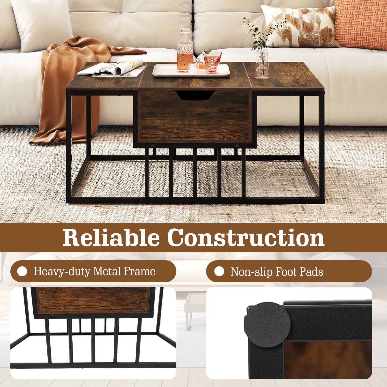 Reliable Construction  
Heavy-duty Metal Frame  
Non-slip Foot Pads