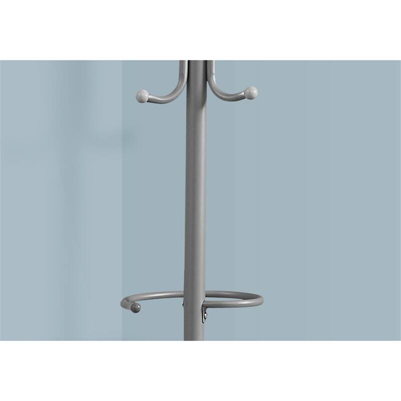 Back. ALEXOUN - Coat Rack with Hall Tree - Free Standing, Hanging Bar, 6 Hooks, 68" Height, Grey Metal,Suitable for Entryway and Bedroom - Silver.