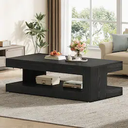 Tribesigns - Coffee Table for Living Room, 47.24" Center Tea Table - Black - Rectangle
