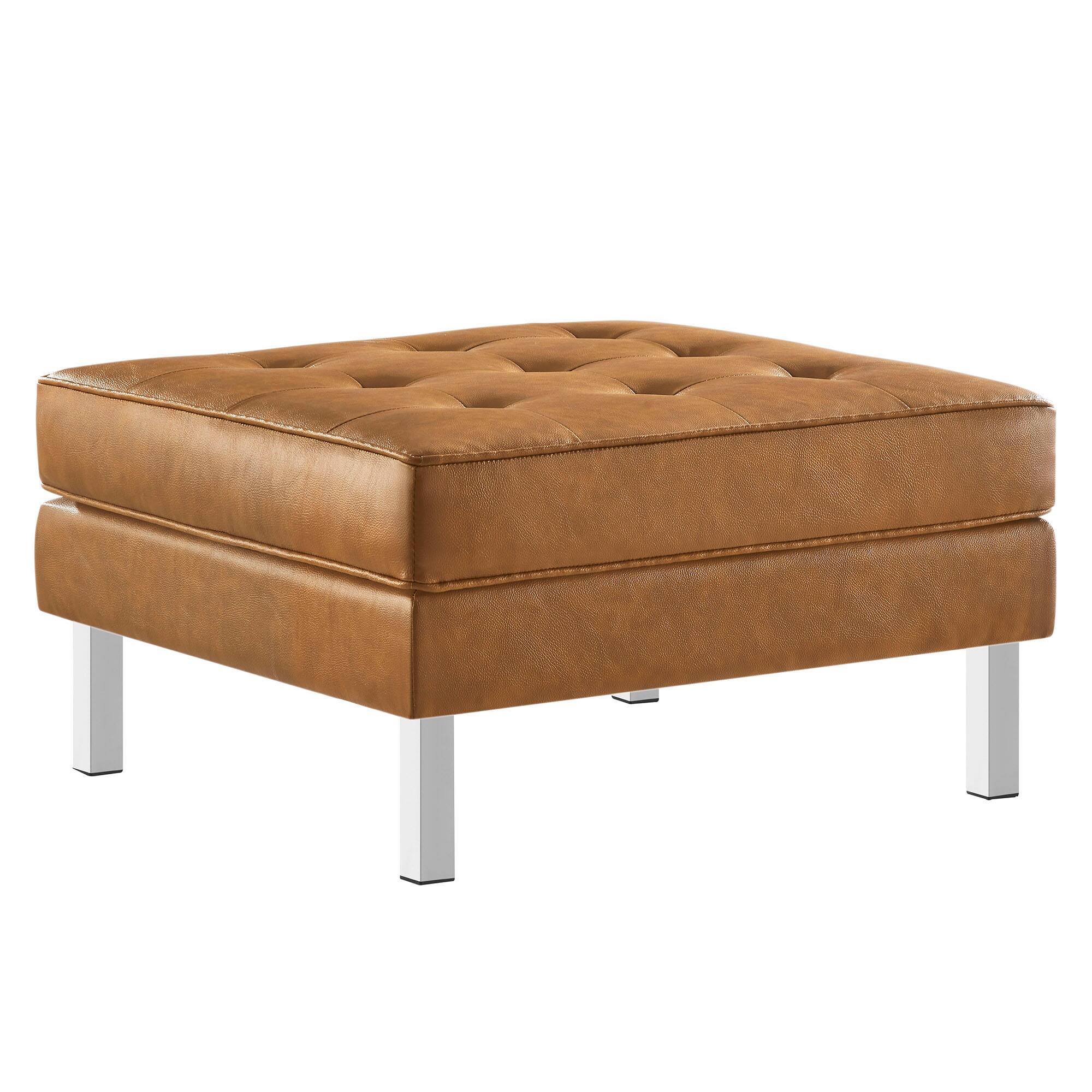 Angle. Modway - Loft Tufted Vegan Leather Ottoman by Modway - EEI-3394-SLV-TAN.