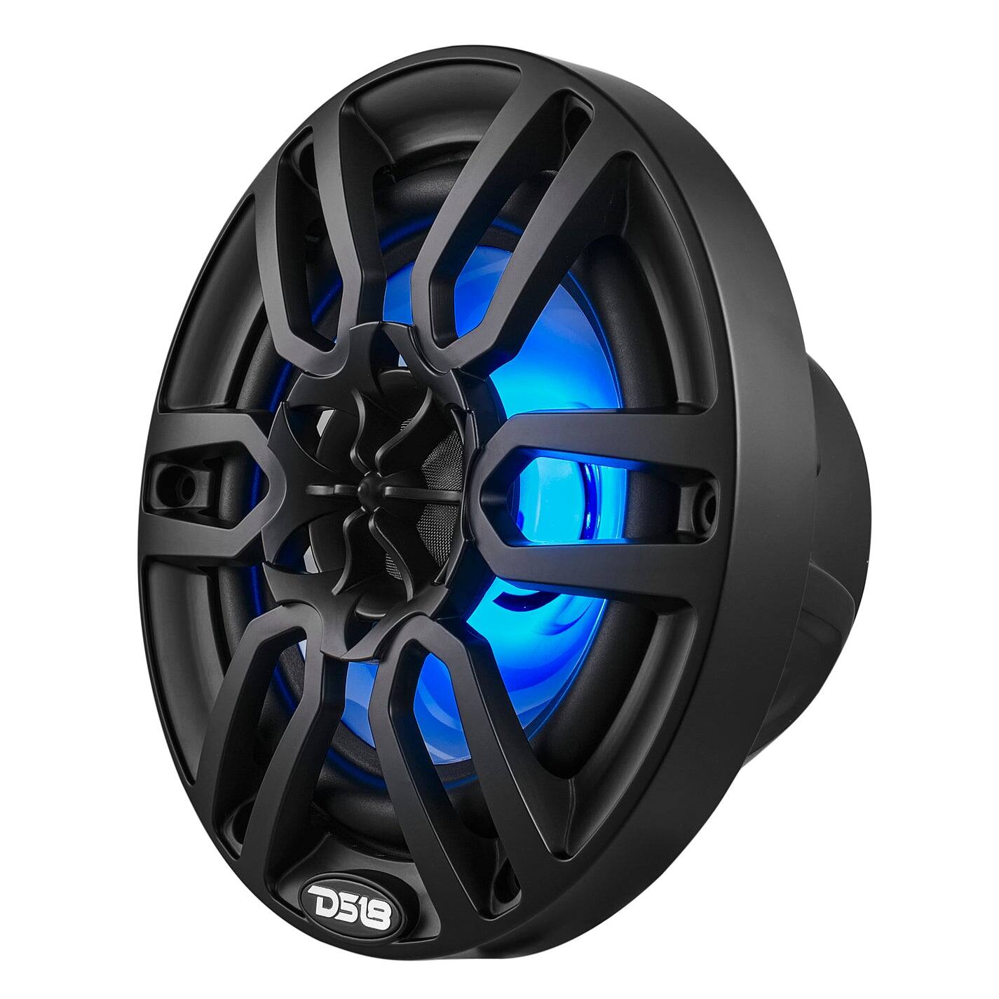 Back. DS18 Audio - NXL 6.5" 2-way Coaxial Speaker with RGB LED Lights, Built-in Driver and Grille (Pair), 100W RMS 4-Ohm - Black.