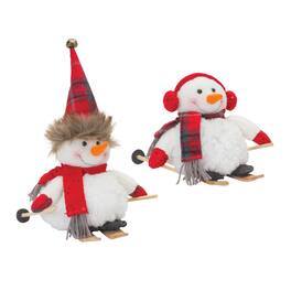 BreeBe - Plush Winter Sport Snowman Shelf Sitter (Set of 2) - White, Red