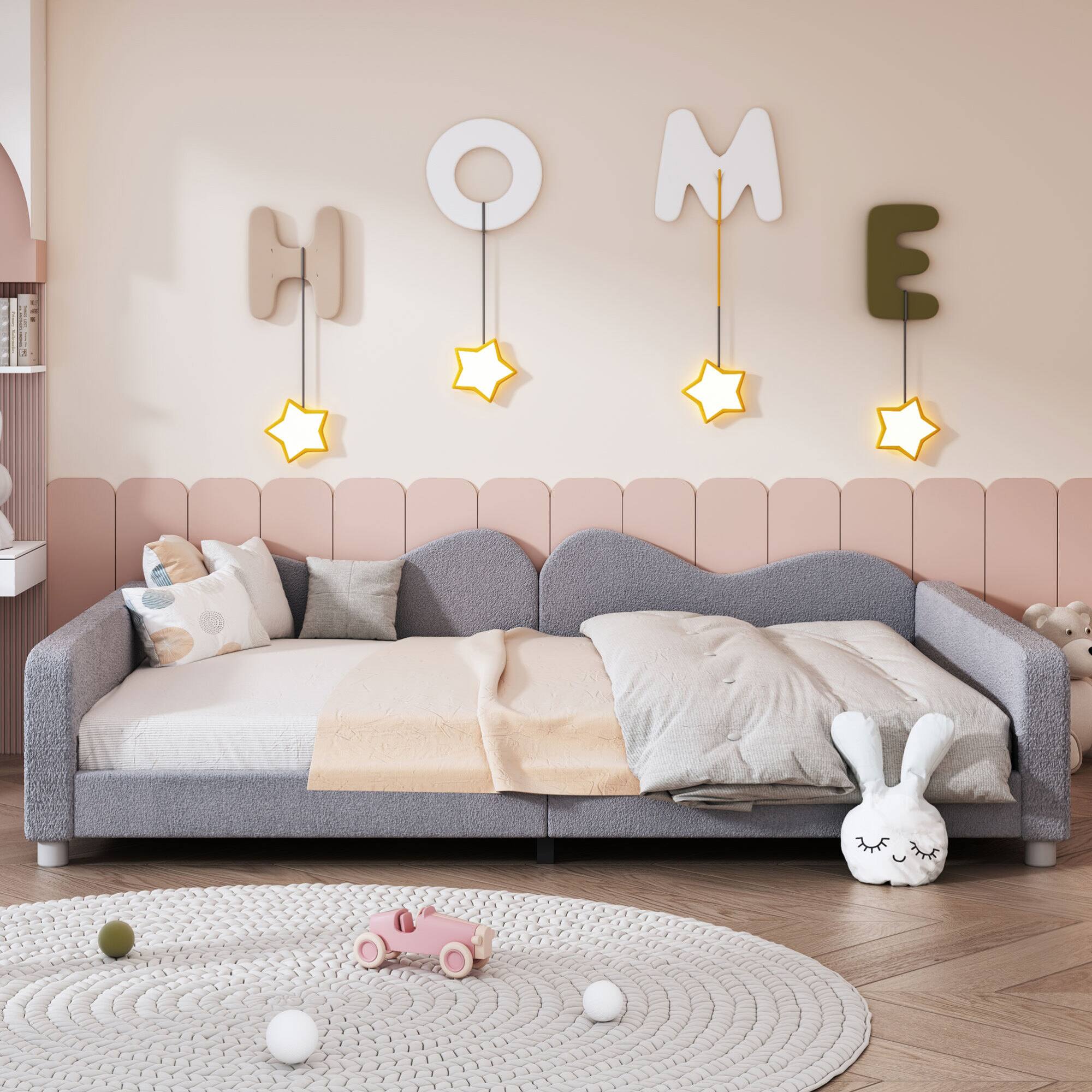 Front. GOODSILO - Full Size Upholstered Sherpa Fabric Sofabed with Cloud-Shaped Backrest Daybed No Box Spring Needed - Gray.