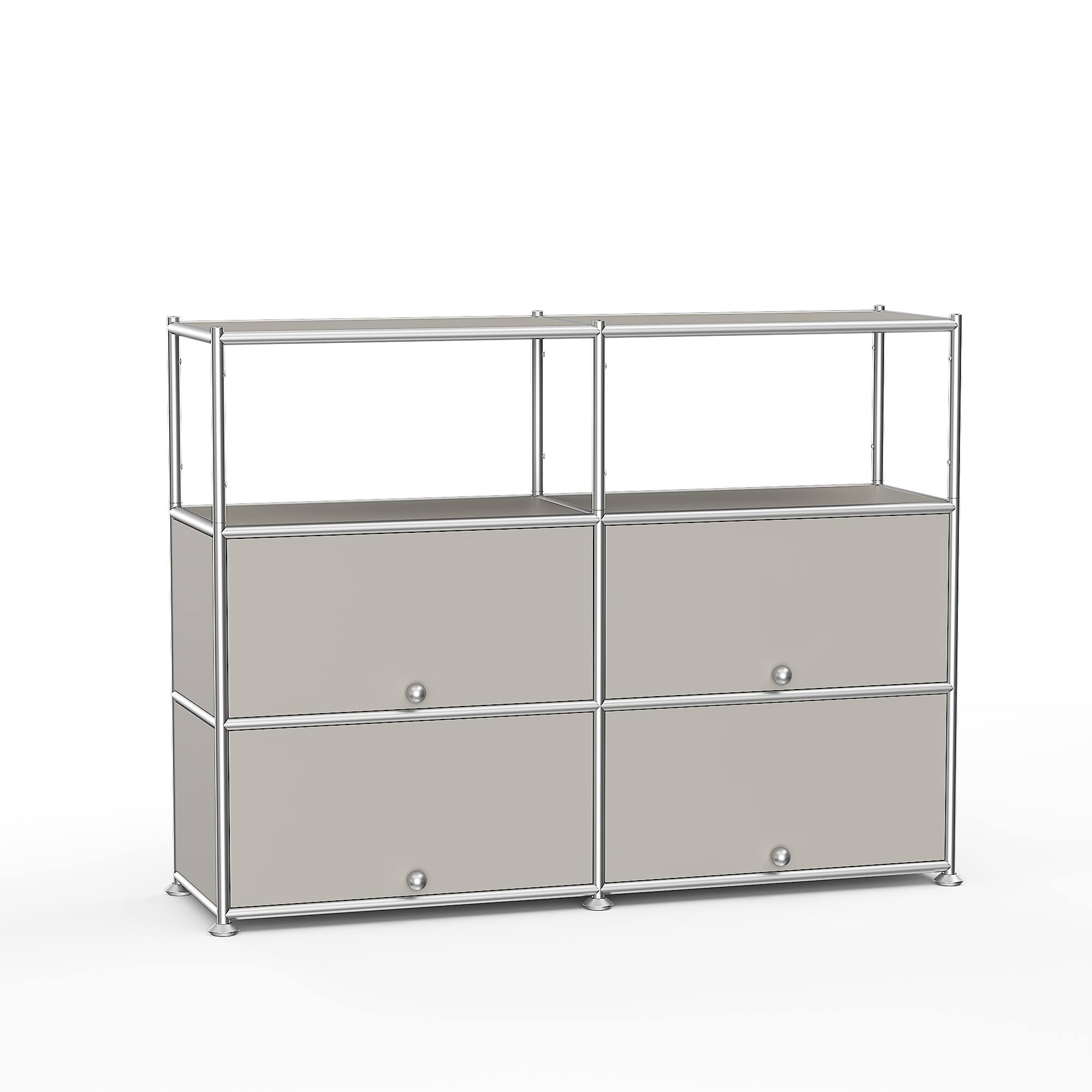 Alt View 4. Malletson - Modular Metal Sideboard Buffet Storage Cabinet with Open Shelf, Modern Twin-Row Grid Cabinet for Dining or Living Room - Grey.
