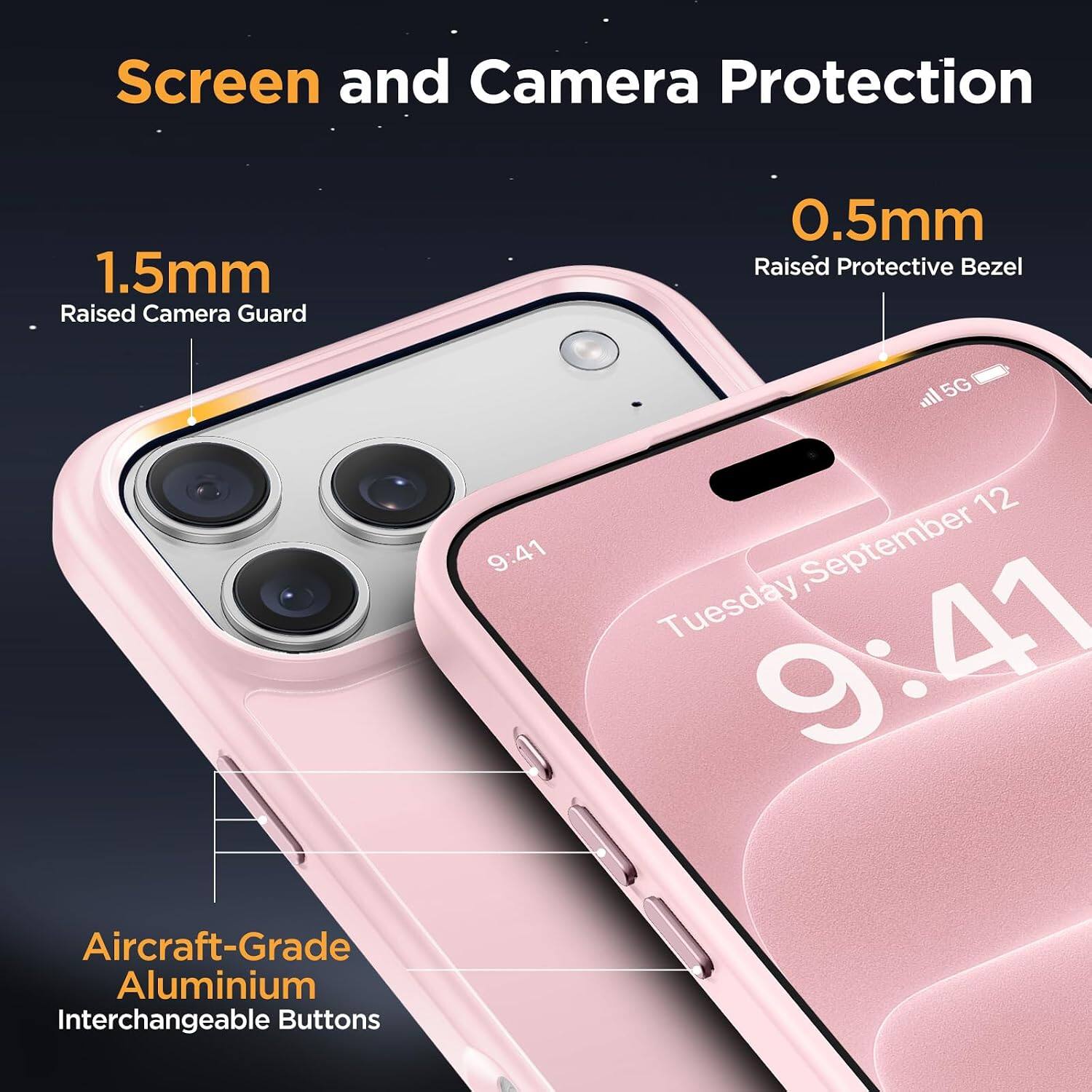 Screen and Camera Protection

1.5mm Raised Camera Guard

0.5mm Raised Protective Bezel

Aircraft-Grade Aluminium Interchangeable Buttons