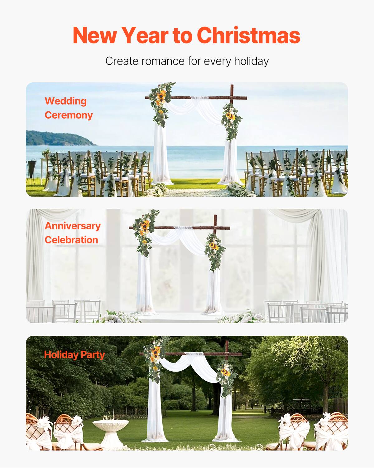 New Year to Christmas  
Create romance for every holiday  

Wedding Ceremony  
Anniversary Celebration  
Holiday Party