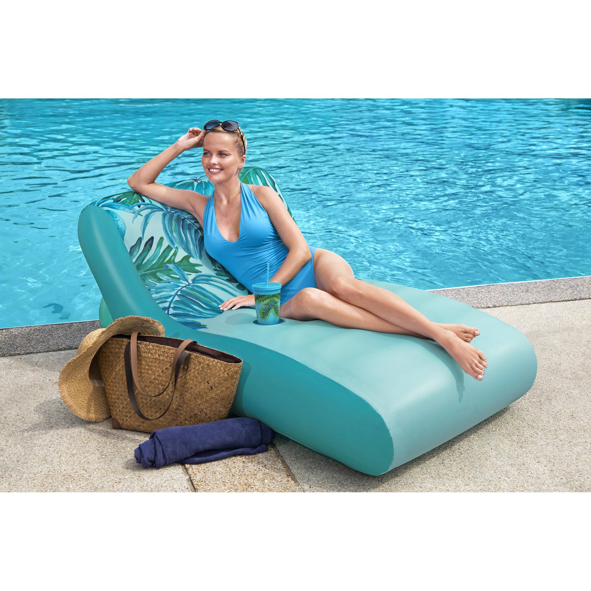 Alt View 2. Bestway - Bestway H2OGO! Luxury Fabric Covered 64" Inflatable Pool Lounger Float, Blue - Blue.