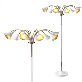 Jonathan Y - Vivian 61" 10-Light Mid-Century Modern Iron Medusa Multi Head LED Floor Lamp, White/Brass Gold - Brass Gold/White