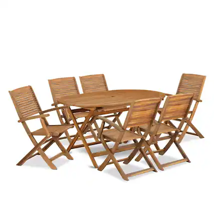 Front. East West Furniture - 7 Piece Patio Dining Set - Brown.