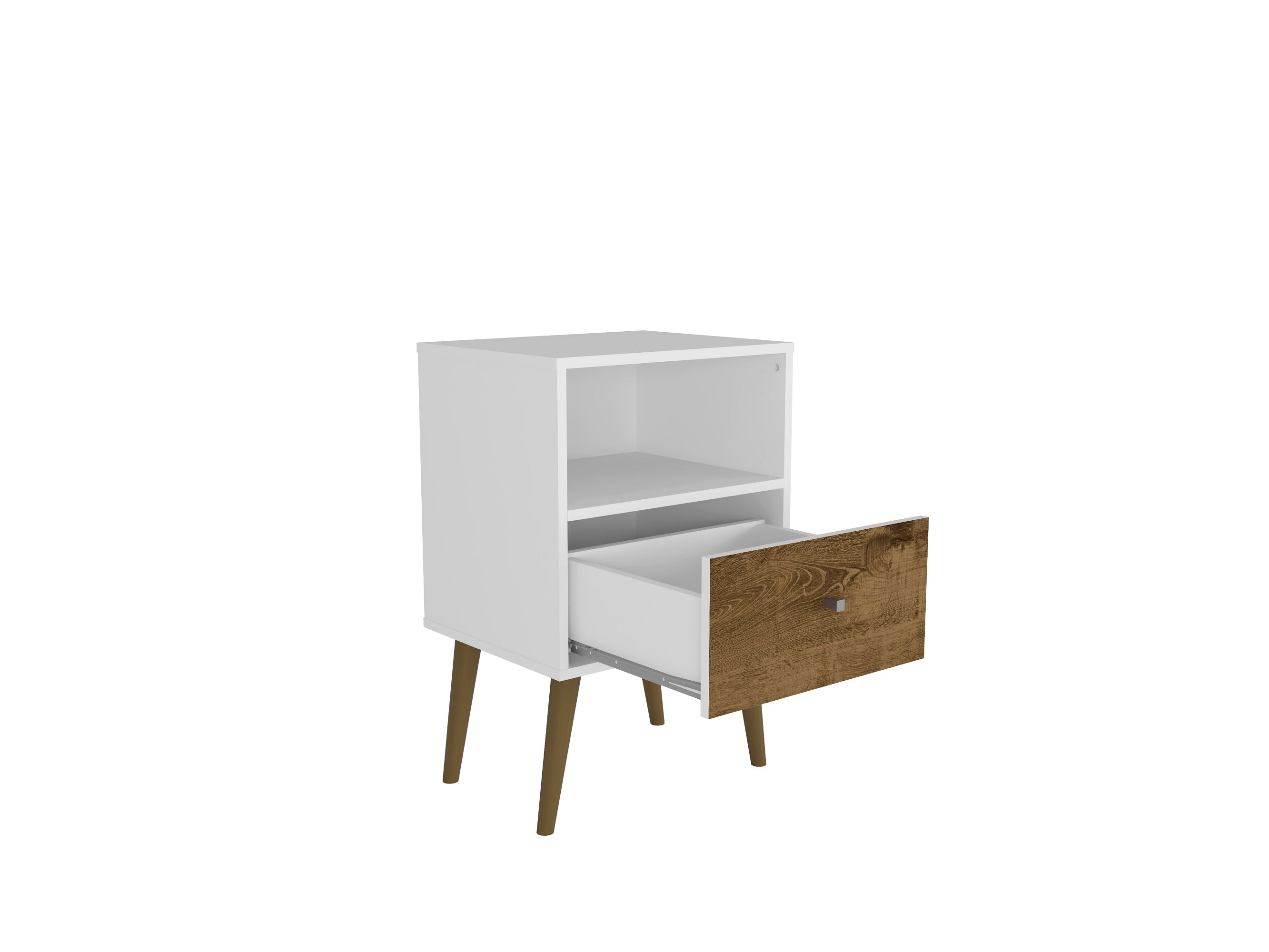 Back. Manhattan Comfort - Liberty Mid-Century Modern 18" Nightstand - White and Rustic Brown.