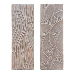 Manhattan Lane - 2pc Wood Wall Art Panels | 16x48 Inch Abstract Geometric and Wave Pattern Décor - Distressed Gray