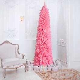 VAVSEA - 7.5 ft Pencil Christmas Tree Artificial Slim, 1075 Tips Hinged Unlit Christmas Tree with Stand for Holiday Decor - Pink