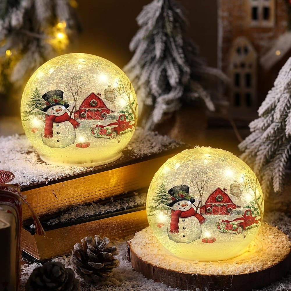 RTMB - 4" Snowman Glass Globe Lamps, 2-Pack, LED, Battery Operated - Number of Items: 2 Style: Snowman