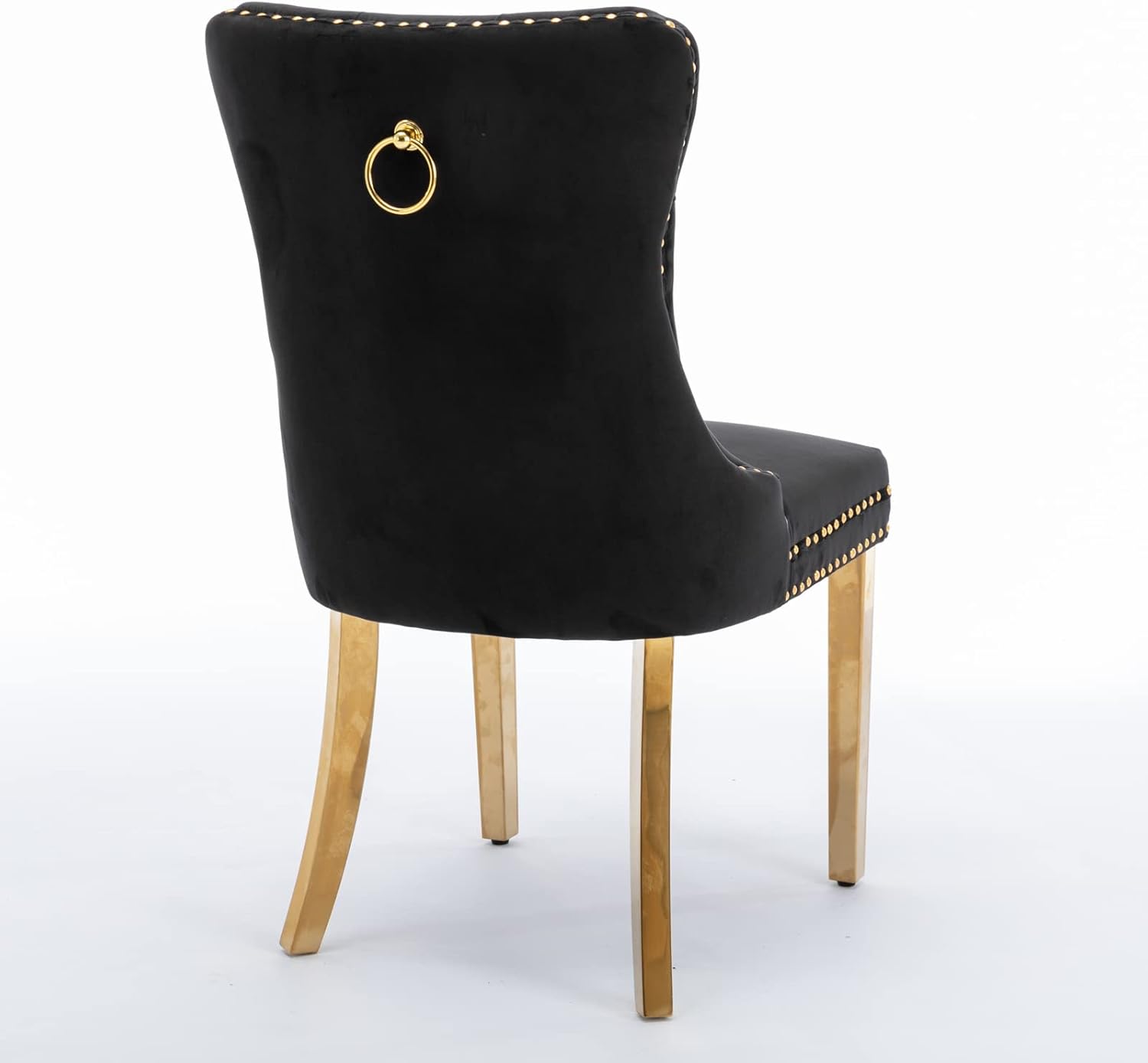 Alt View 5. Trinkets Crazed - Velvet Dining Chair Set of 2 Upholstered Tufted Dining Room Chair with Nailhead Trim - black-gold.