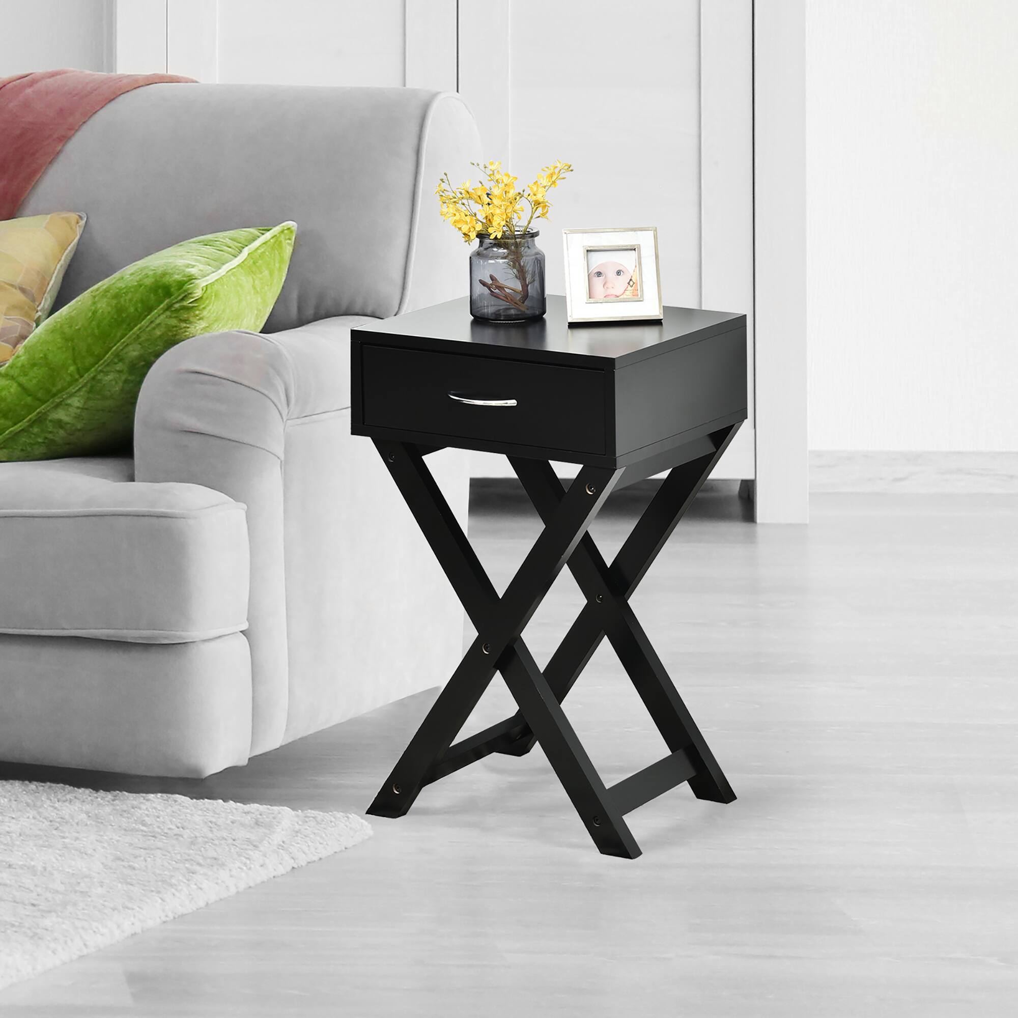 Alt View 12. Costway - Nightstand x-Shape Drawer Accent Side End Table Modern Home Furniture - Black.