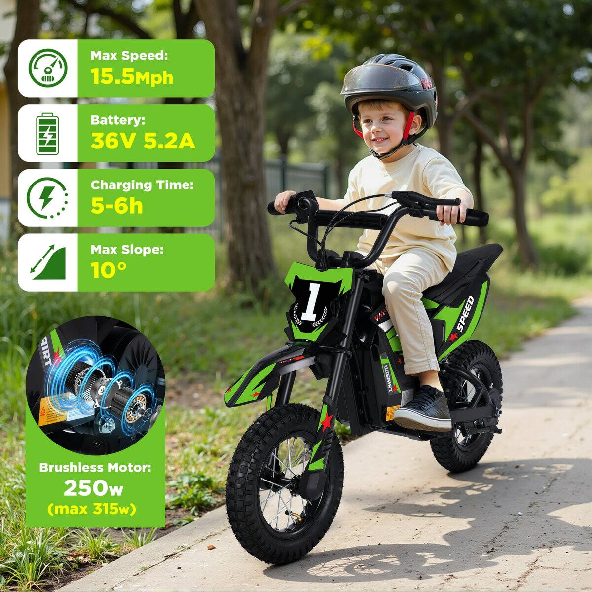 CID Max Speed: 15.5Mph  
Battery: 36V 5.2A  
Charging Time: 5-6h  
Max Slope: 10°  
Brushless Motor: 250w (max 315w)
