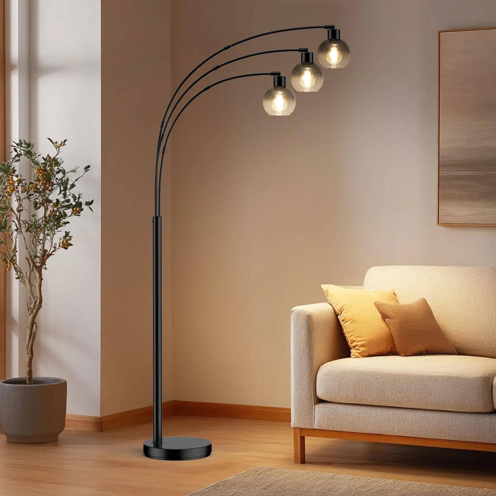 Alt View 1. partphoner - 72.8" 3-Light Arched Tree Floor Lamp - Black.