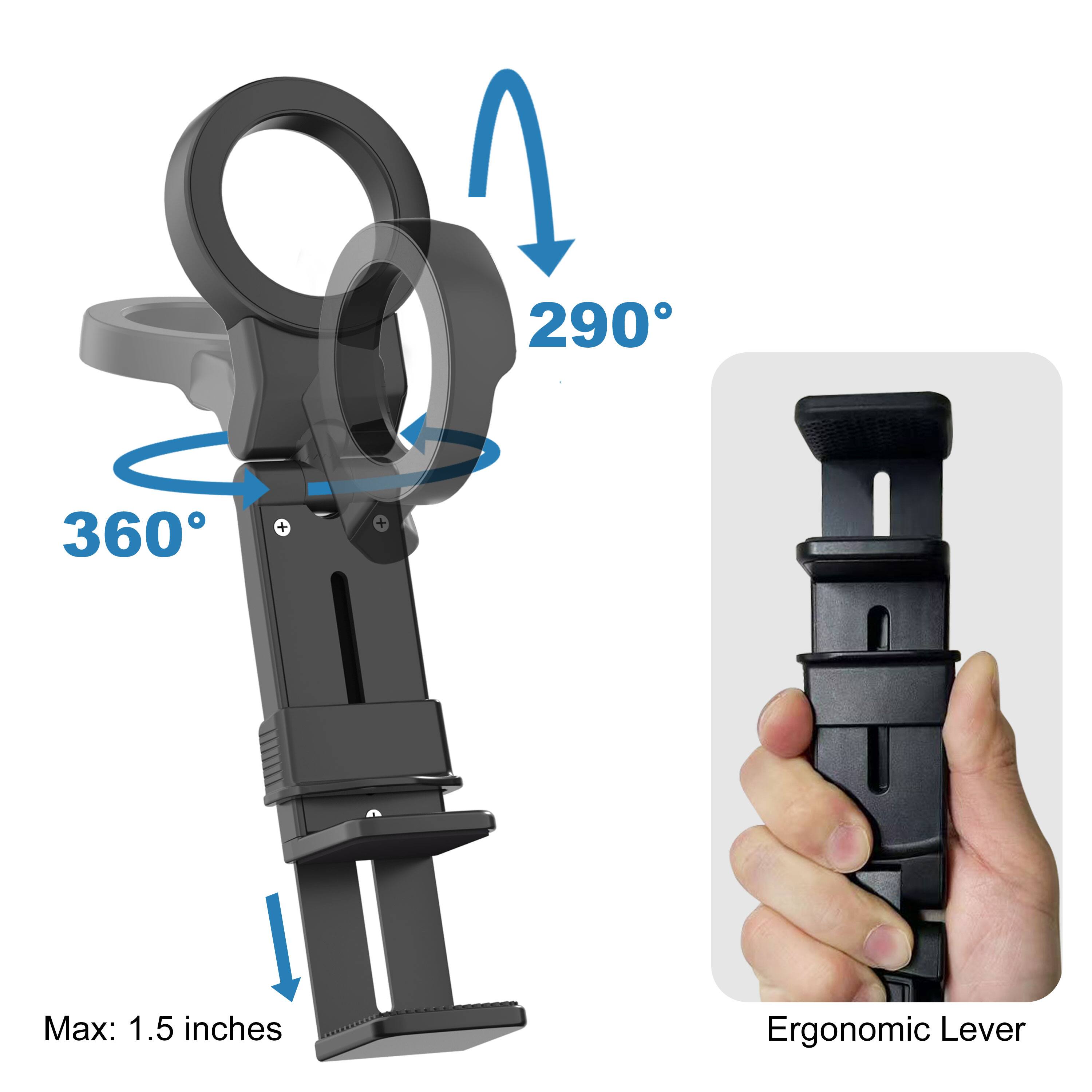 - 360°
- 290°
- Max: 1.5 inches
- Ergonomic Lever