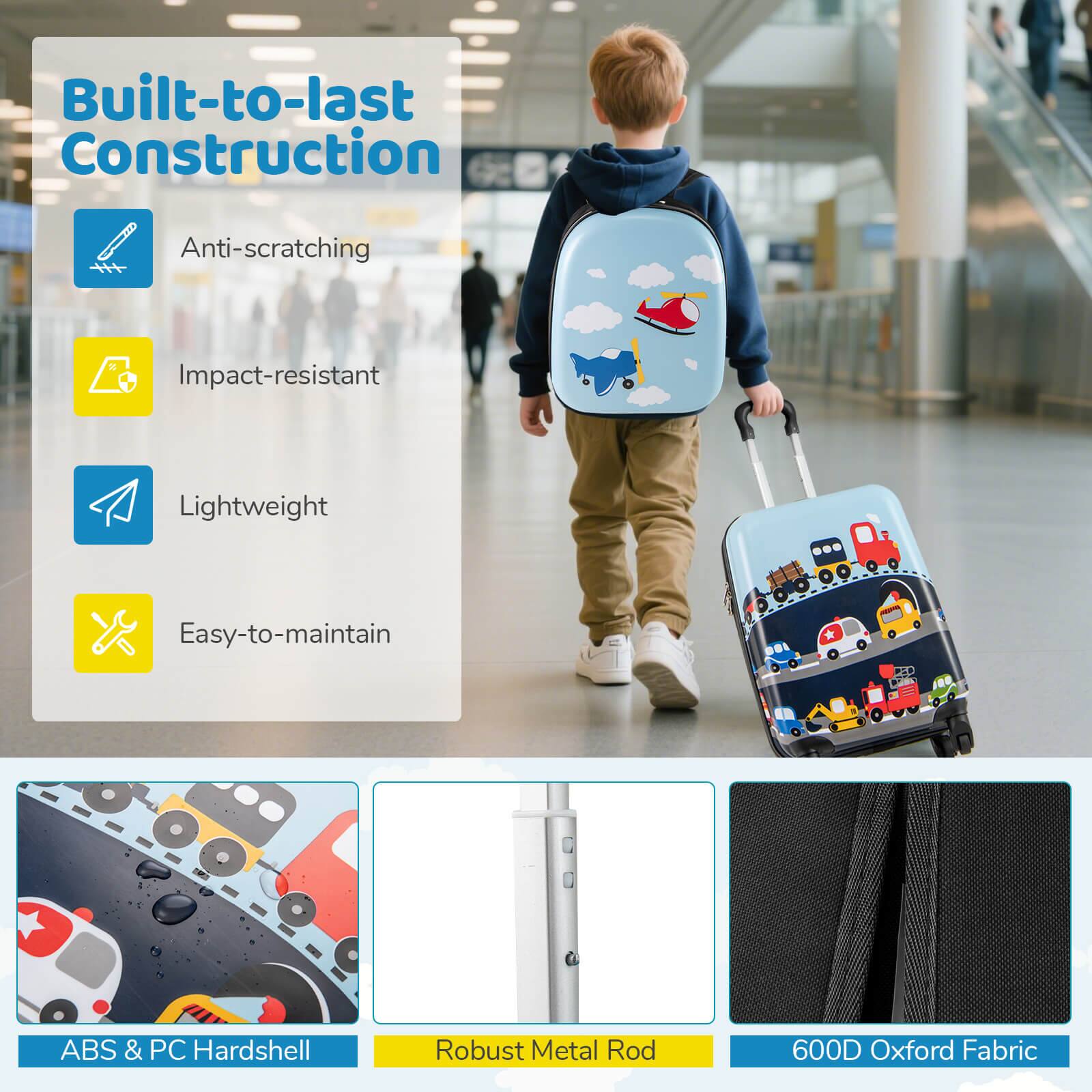 Built-to-last Construction

- Anti-scratching
- Impact-resistant
- Lightweight
- Easy-to-maintain

ABS & PC Hardshell

Robust Metal Rod

600D Oxford Fabric