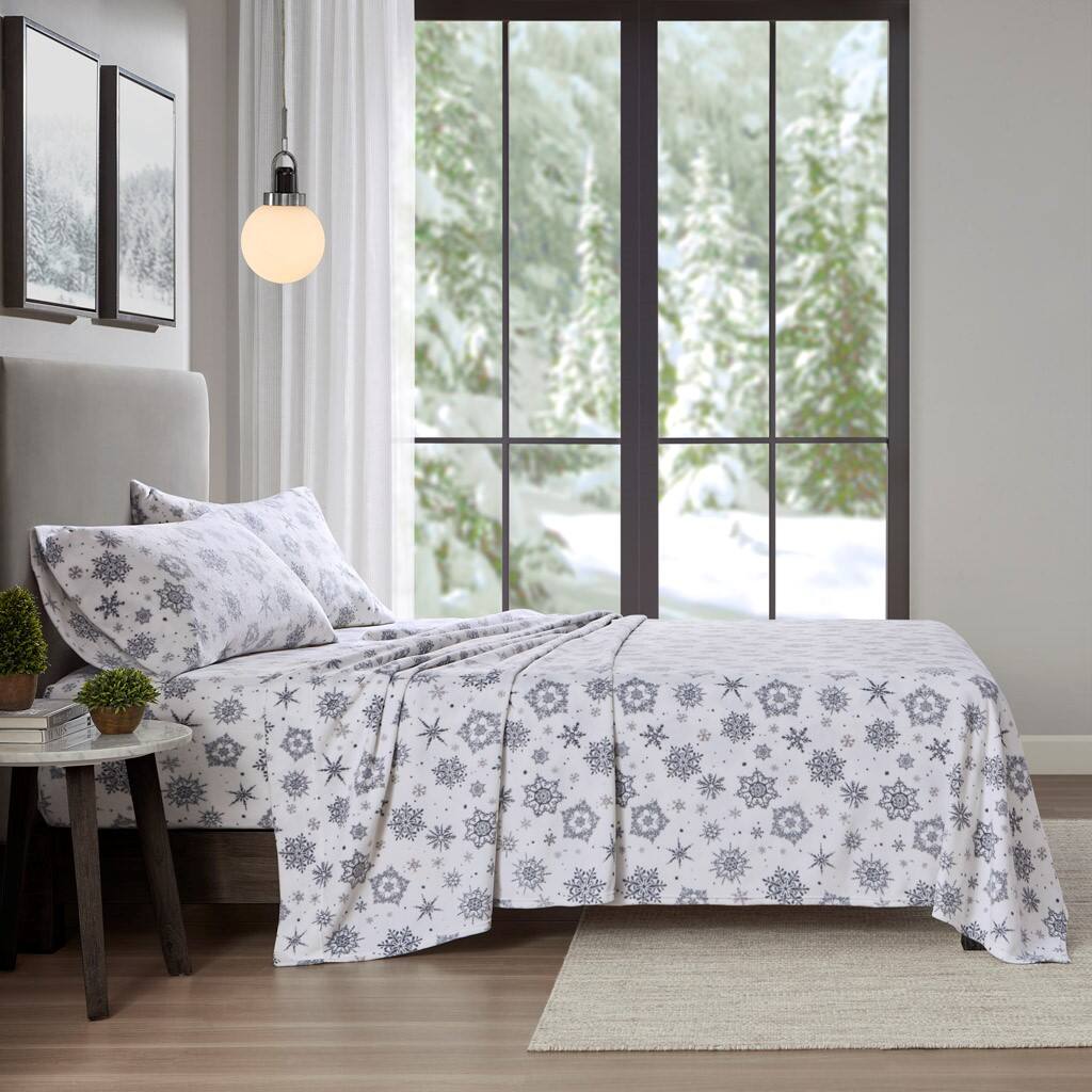 Alt View 1. Gracie Mills - Gracie Mills Lenora Microfleece Cozy Sheet Set - Grey Snowflake.