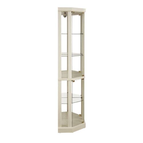 Alt View 4. LUCKY ONE - Freestanding Corner Lighted Curio Cabinet with Glass Shelves Display Case for Wine Bar Collectibles - Antique White.