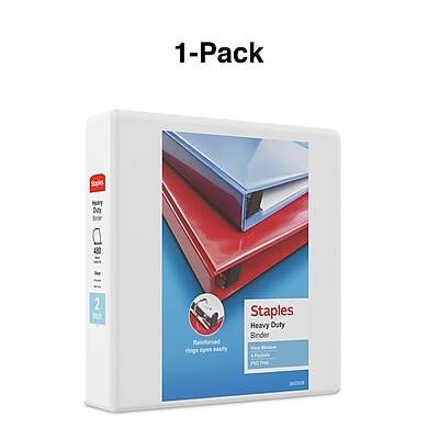 1-Pack Staples Heavy Duty Binder PVC  
2 Rings  
Reinforced rings open easily  
Heavy Duty  
Binder
