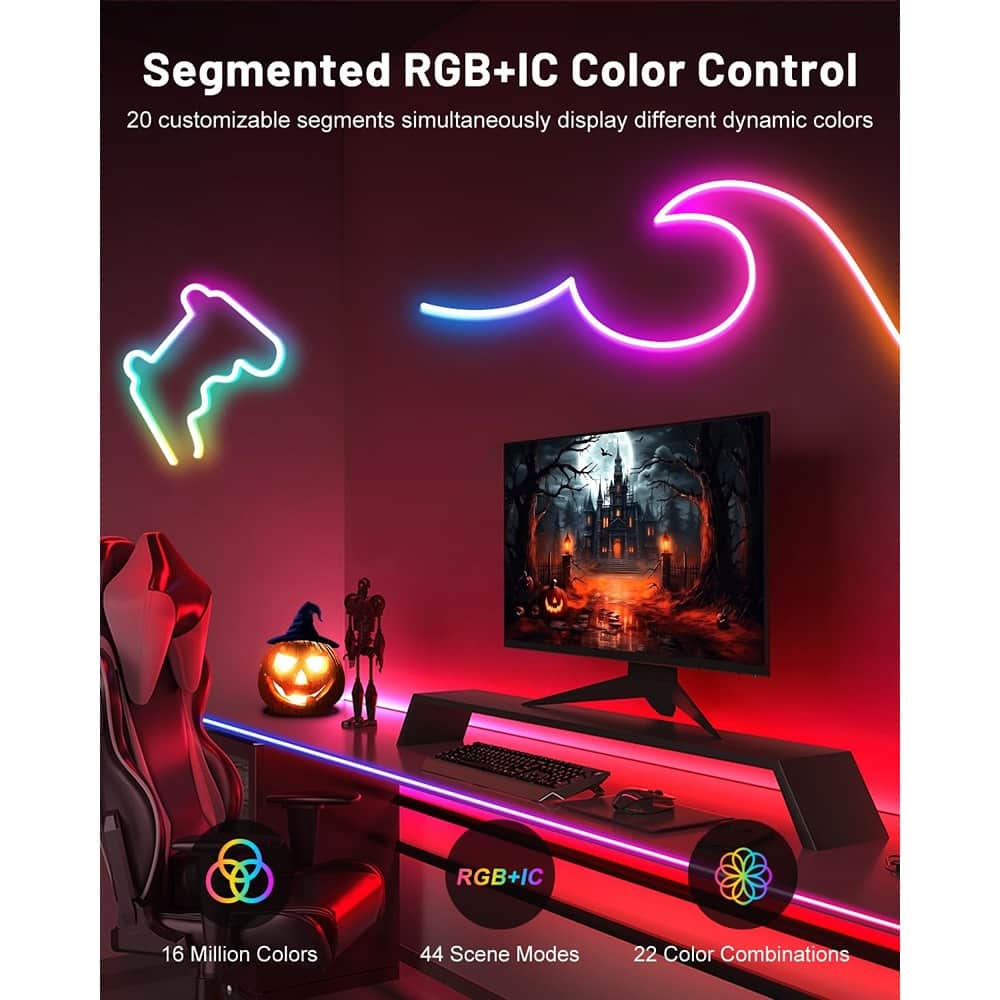 RTMB - 10ft Neon Rope Lights – RGB+IC LED, App & Remote Control, IP67 Waterproof, Music Sync