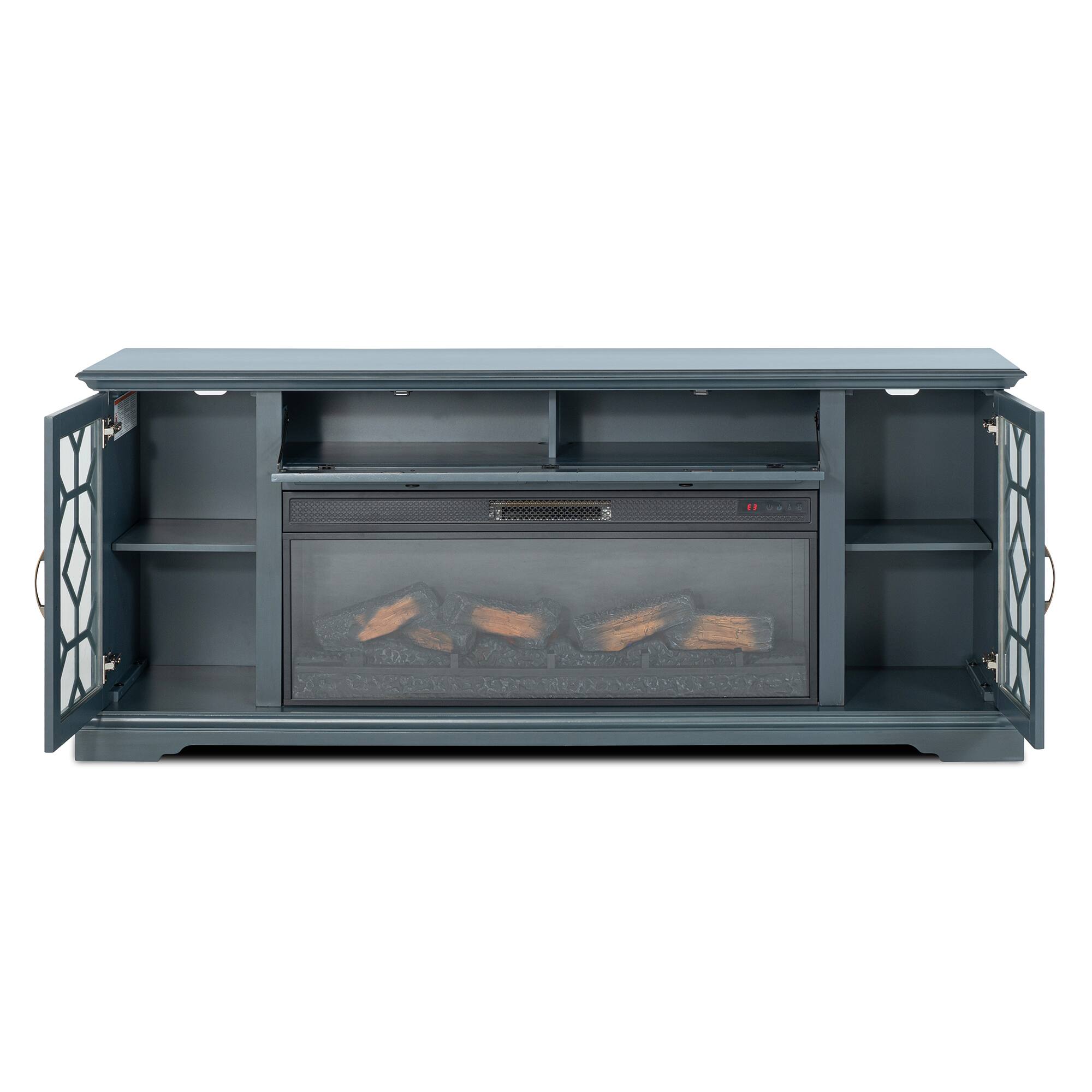 Alt View 1. Vaczon - 74" Fireplace TV Stand with Electric Fireplace, Entertainment Center Media Console with Storage Cabinets for Living Room - Blue Gray.