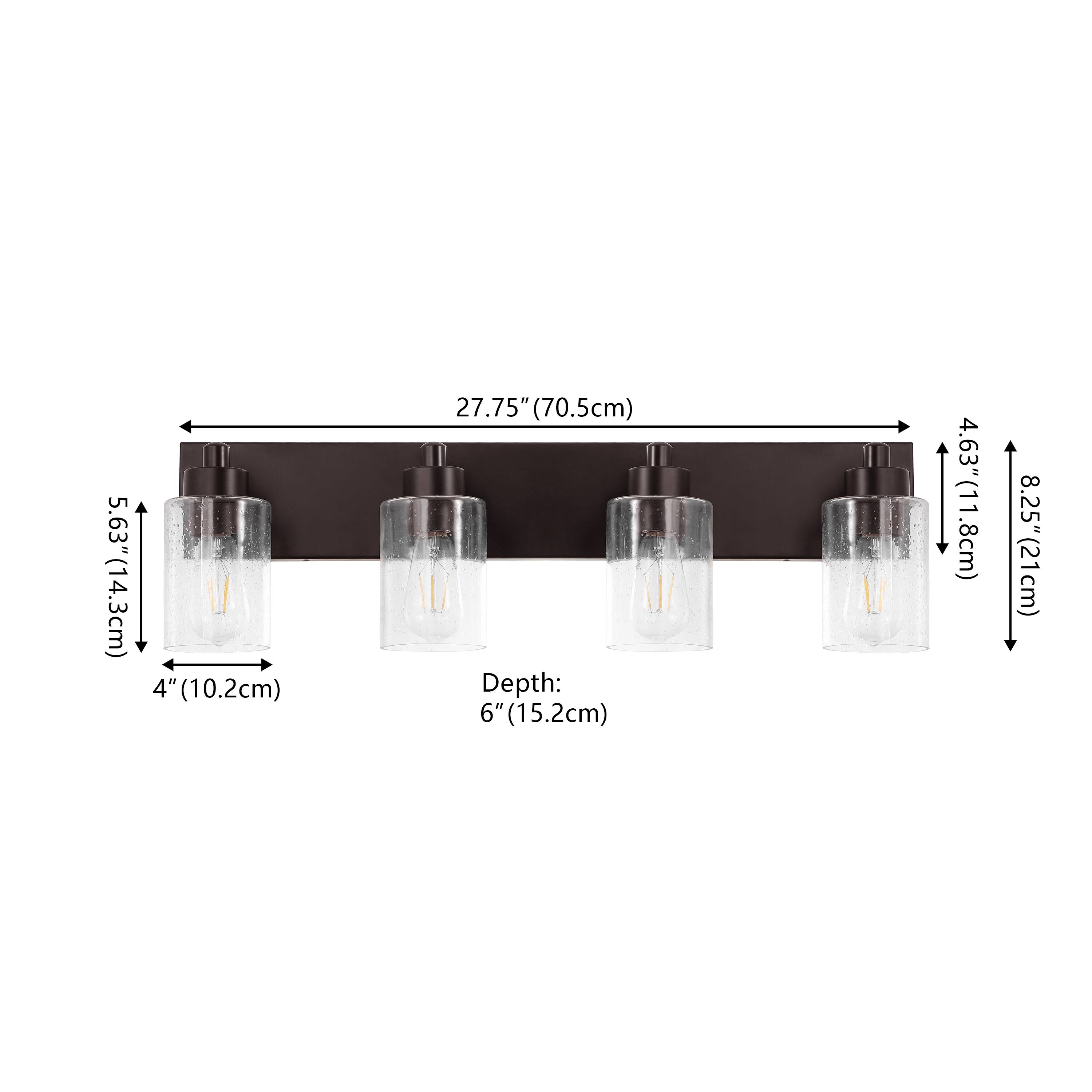 5.63" (14.3cm)  
4" (10.2cm)  
27.75" (70.5cm)  
Depth: 6" (15.2cm)  
4.63" (11.8cm)  
8.25" (21cm)