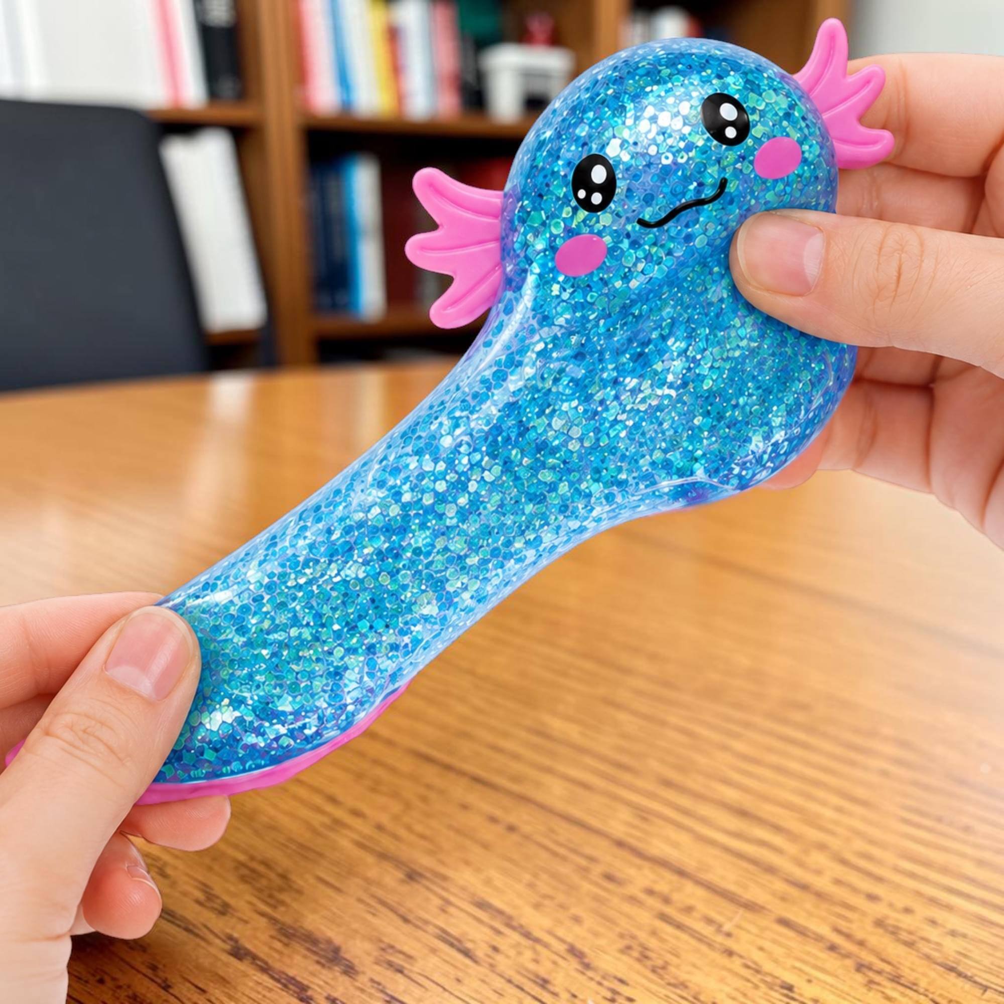 Alt View 2. Puka Creations - Glitter Axolotl 4-Inch Squishy Stress Reliever | Blue - Blue.